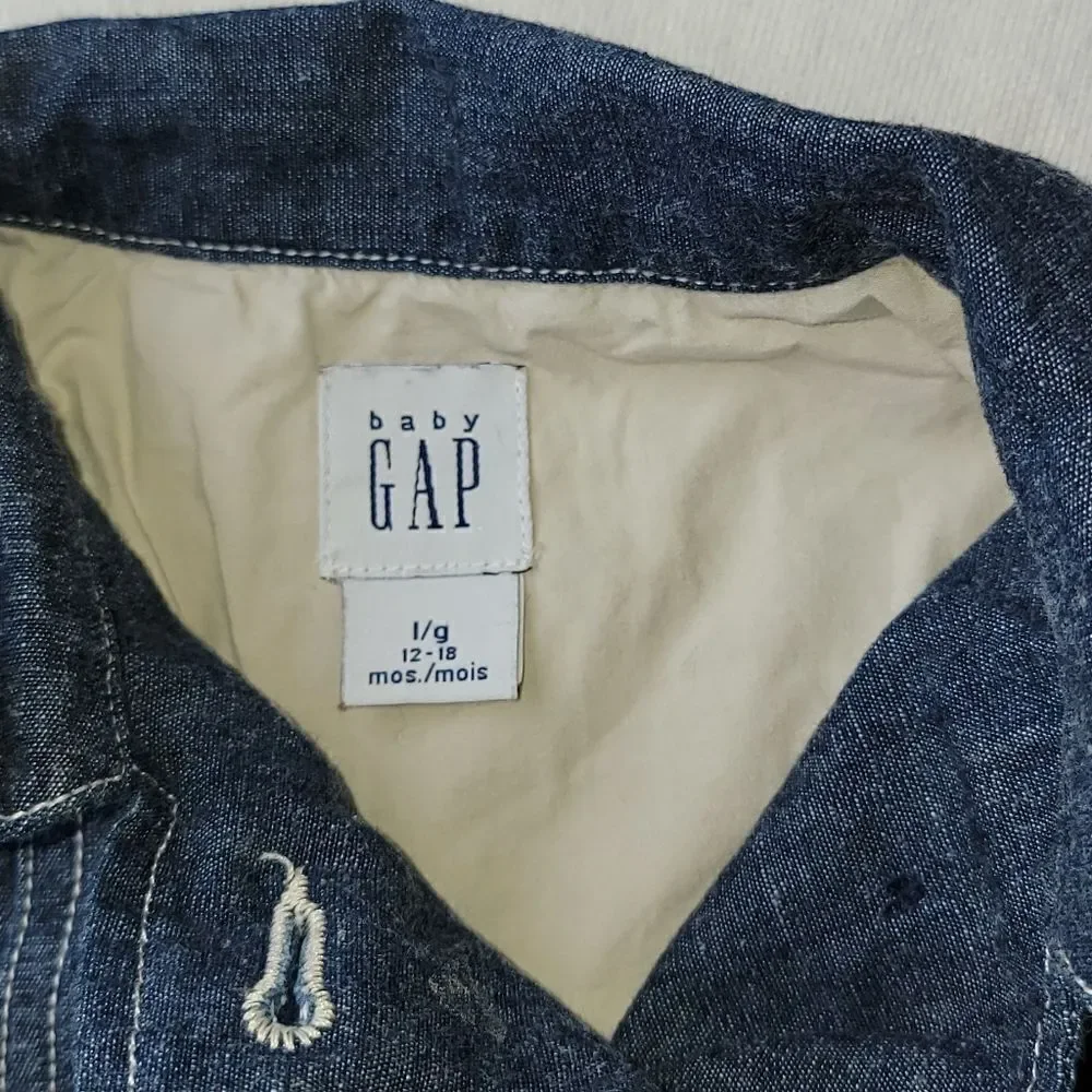 GAP Baby Toddler Denim Lined Nautical Button Pea Coat Size 12-18 Months Large